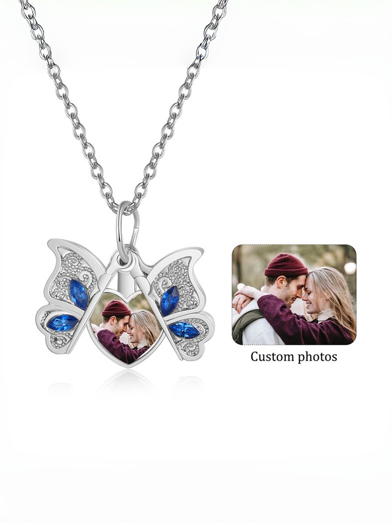 Ladies' Butterfly Photo Pendant Necklace Couples' Custom Photo Pendant Necklace
